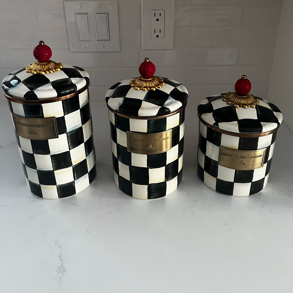 Mackenzie Childs courtly check canisters black and white set